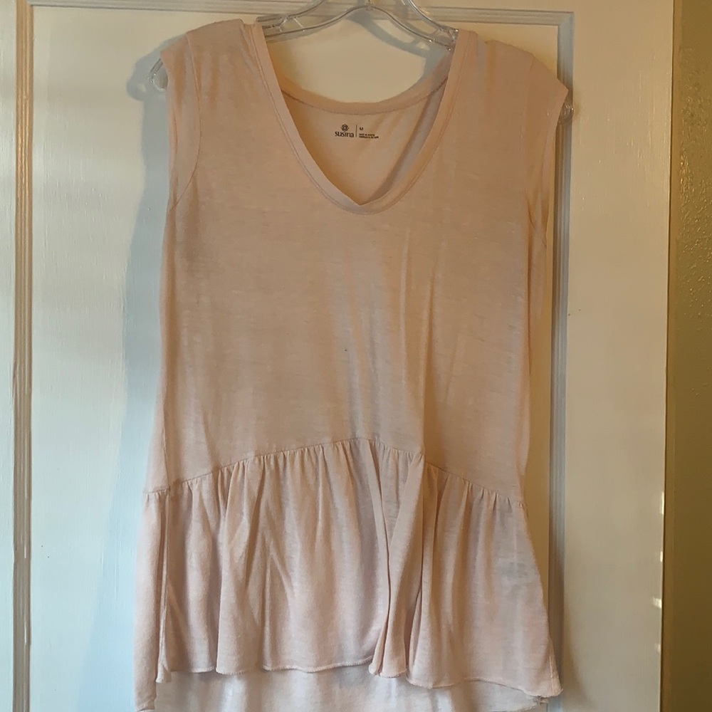 Pink peplum top with cap sleeve